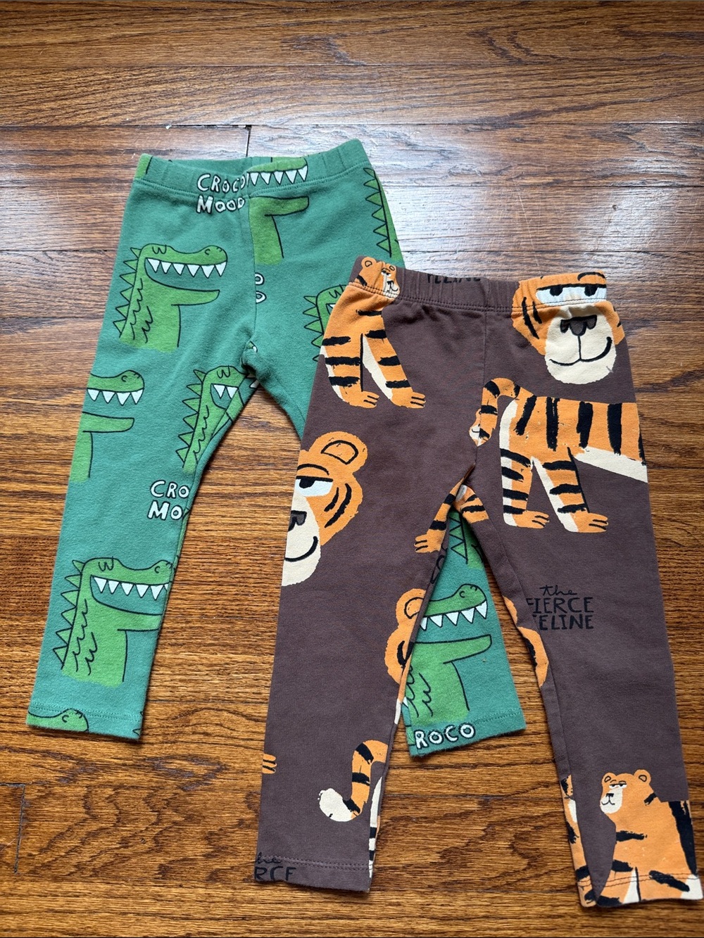Zara Baby Toddler Kids Animal Print Leggings - Green Crocodile & Brown Tiger